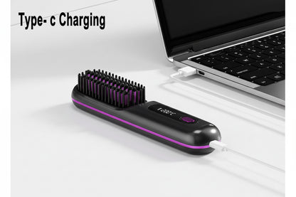 2 In 1 Straight Hair Comb Wireless Hair Straightener Brush Hair Fast Heating Portable Hot Curler USB Charging