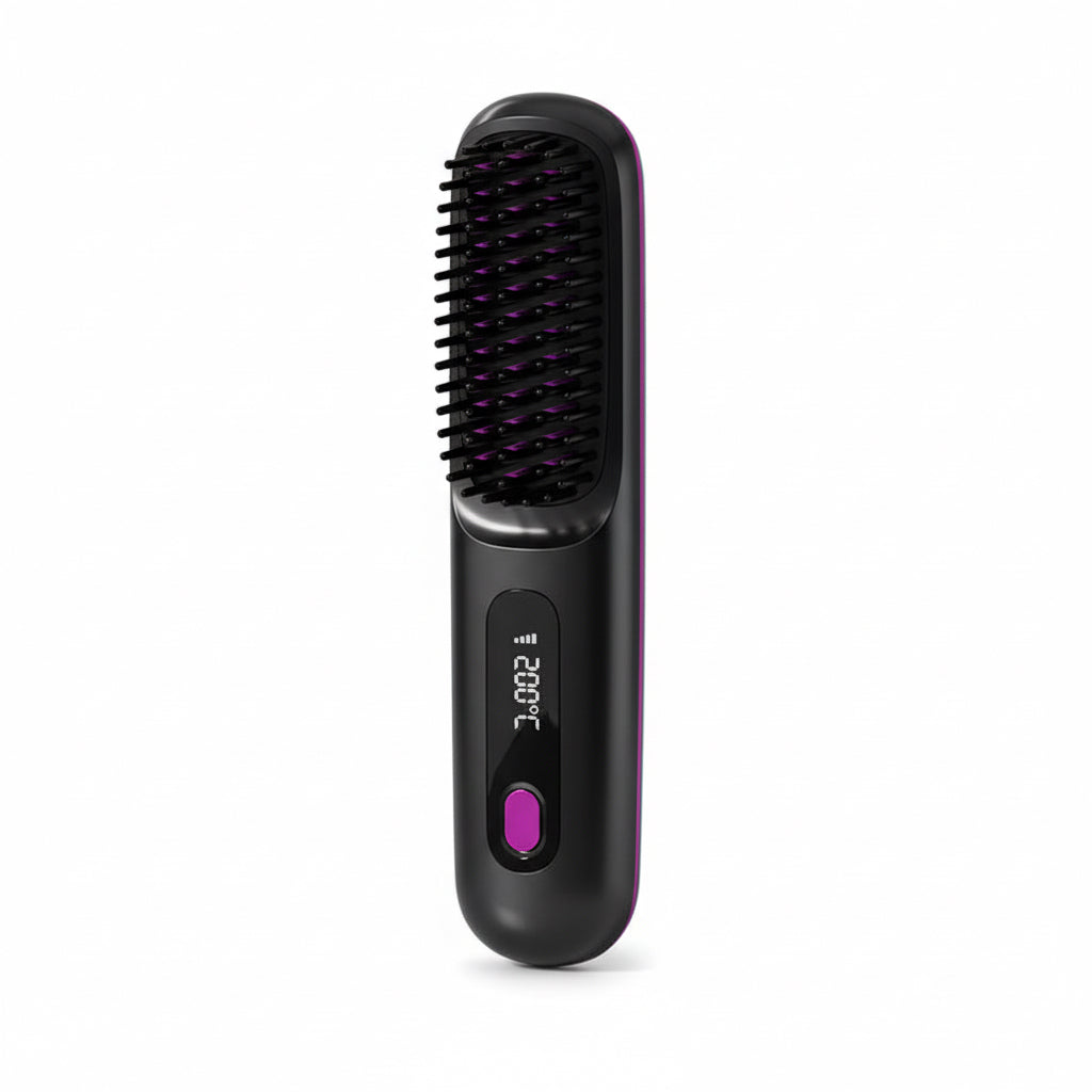 2 In 1 Straight Hair Comb Wireless Hair Straightener Brush Hair Fast Heating Portable Hot Curler USB Charging