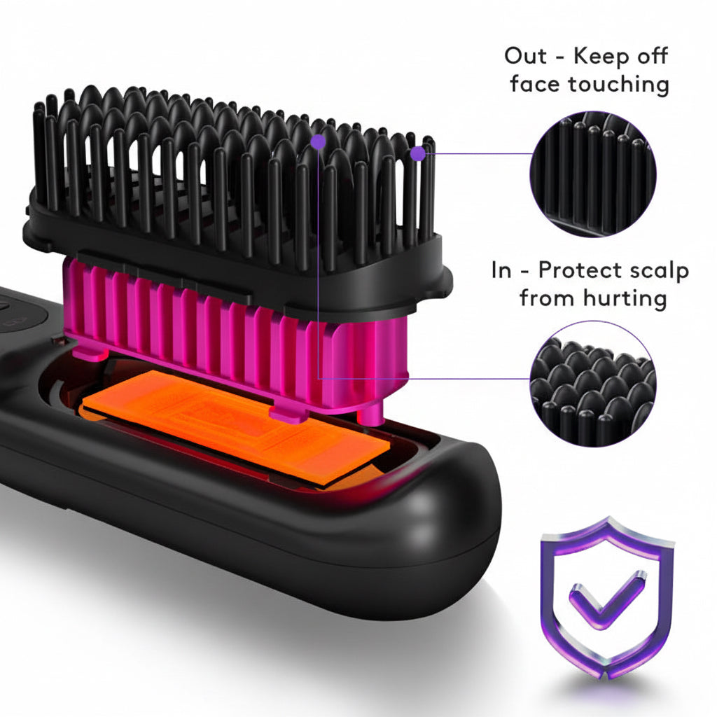 2 In 1 Straight Hair Comb Wireless Hair Straightener Brush Hair Fast Heating Portable Hot Curler USB Charging