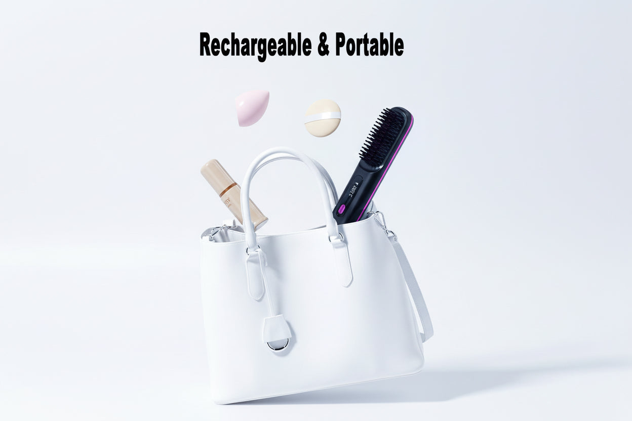 2 In 1 Straight Hair Comb Wireless Hair Straightener Brush Hair Fast Heating Portable Hot Curler USB Charging