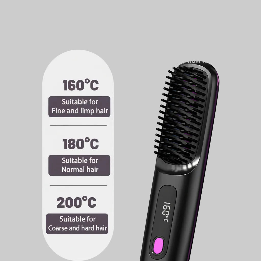 2 In 1 Straight Hair Comb Wireless Hair Straightener Brush Hair Fast Heating Portable Hot Curler USB Charging